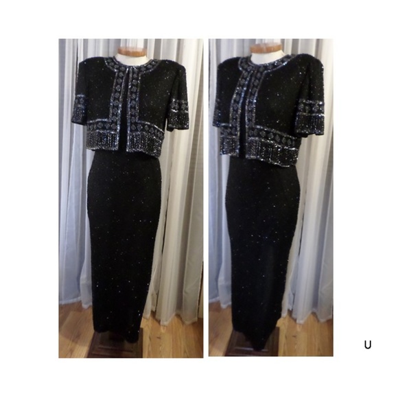 Lady Long Formal Dress Black Silk Beads Sequin PXL - Picture 2 of 8